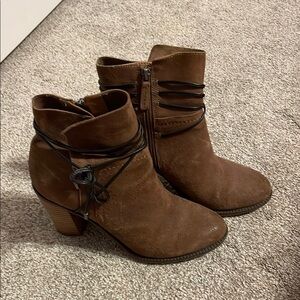 Franco Sarto Brown Ankle Boots with Stacked Heel